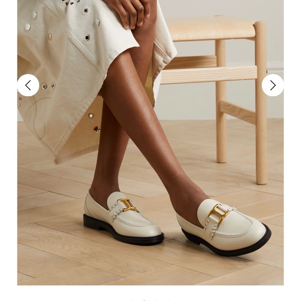 Chloé Marcie Round Toe White Loafers with Gold Buckle Size 36.5